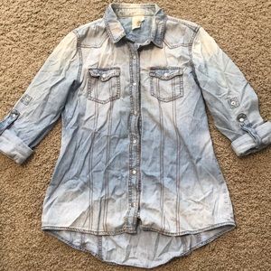 Francescas Chambray Snap Button Blouse